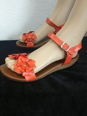 DbDk Fashion Women's Floral Ankle-Strap Sandals in Orange